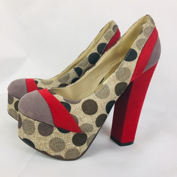 Just Earl Shoes Size 6 Polka Dots Fabric Platform - Picture 2 of 6